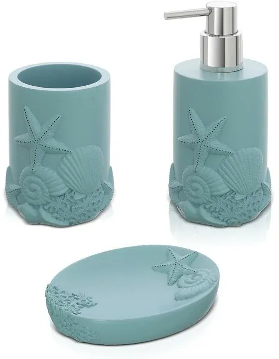 Set accessori bagno 3 pezzi da appoggio in resina acquamarina Coral