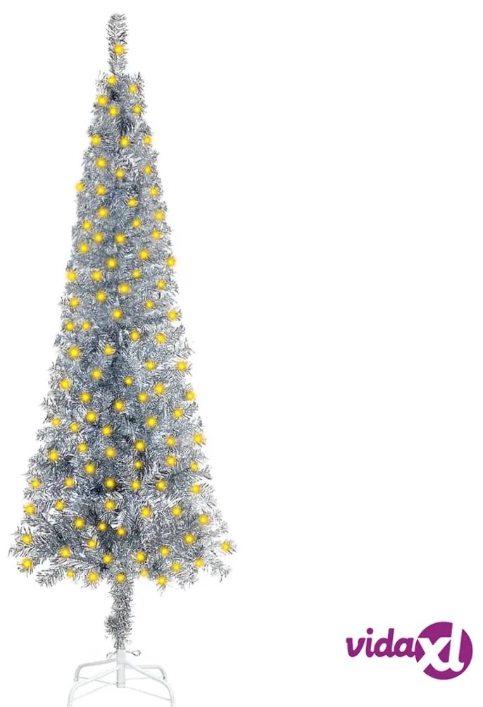 vidaXL Albero di Natale Sottile Preilluminato Argento 150 cm