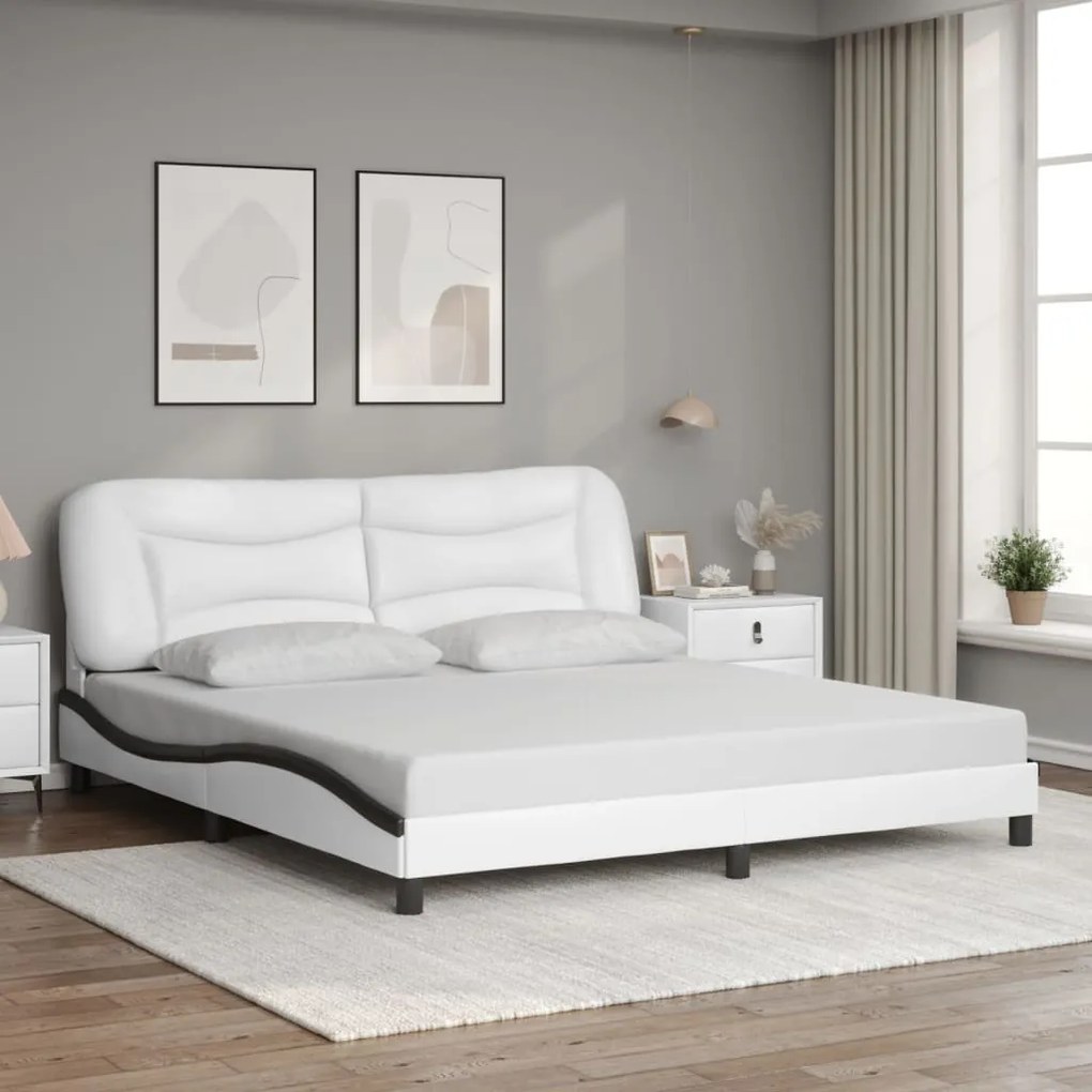 Giroletto Con Testiera Bianco E Nero 180x200 Cm İn Similpelle /