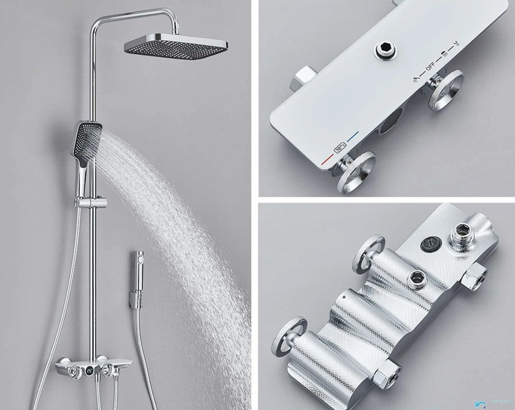 Sistema doccia esterno ELT1104 termostatico digitale a 4 uscite, grigio canna di fucile — Cromo - bianco