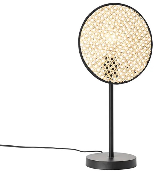 Lampada da tavolo rustica nera con rattan 25 cm - Kata