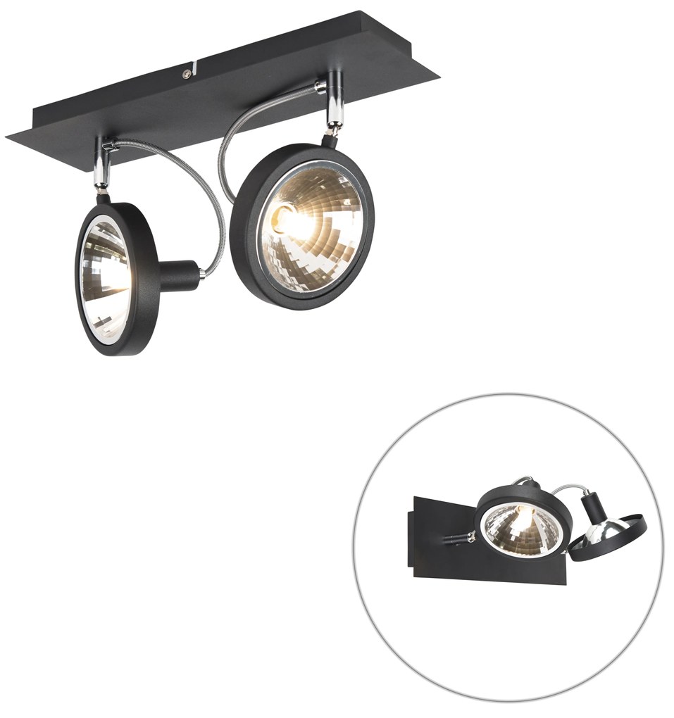 Faretto di design nero orientabile a 2 luci - Nox