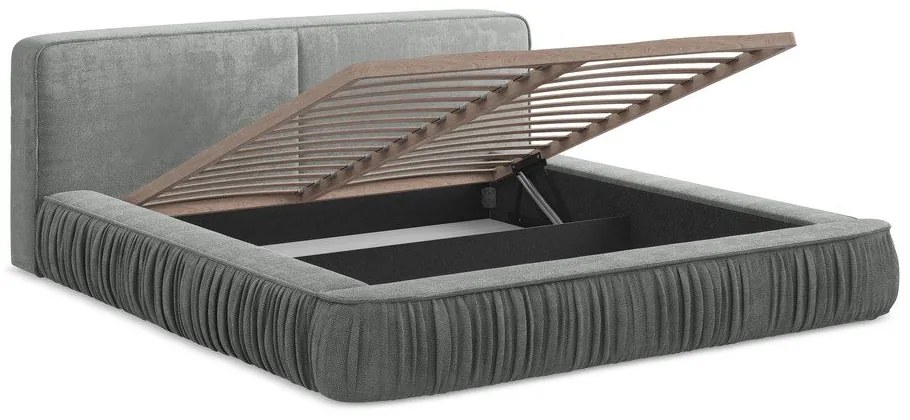 Letto matrimoniale imbottito grigio con contenitore e rete inclusi 160x200 cm Keoni – Makamii