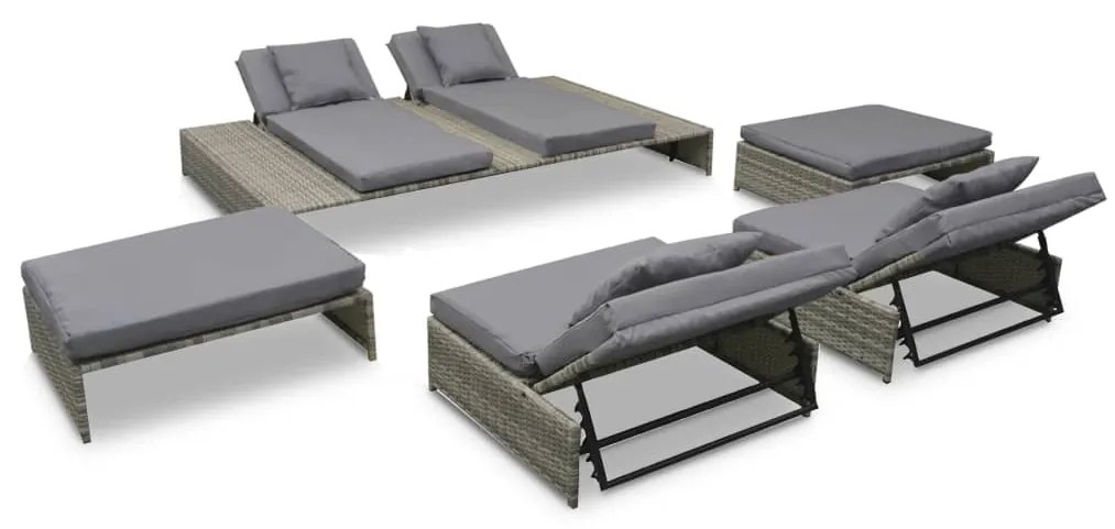 Set divani da giardino 5 pz con cuscini in polyrattan grigio