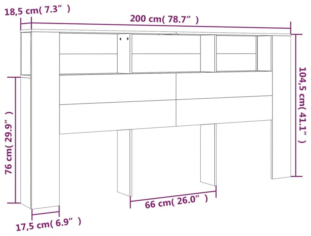 Testiera con Contenitore Bianco 200x18,5x104,5 cm