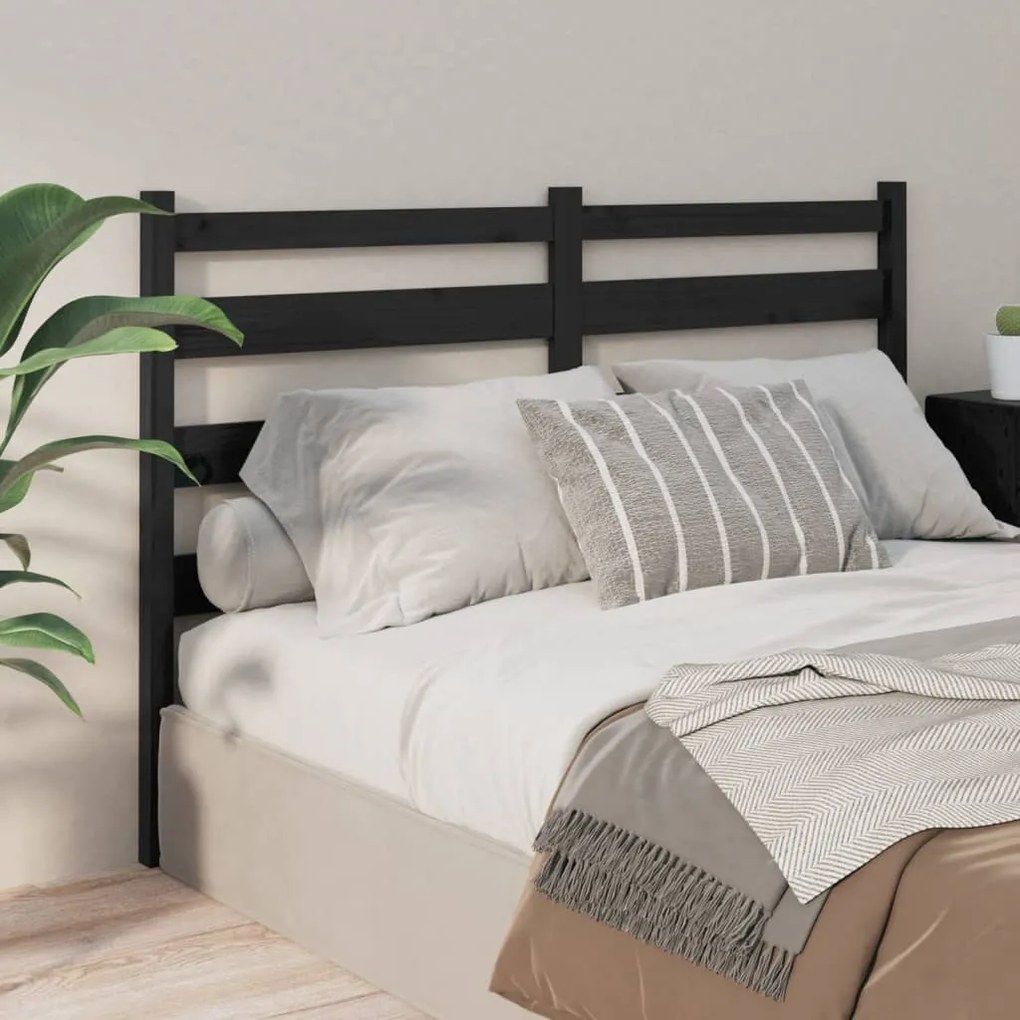 Testiera Per Letto Nera 186x4x100 Cm İn Legno Massello Di Pino /