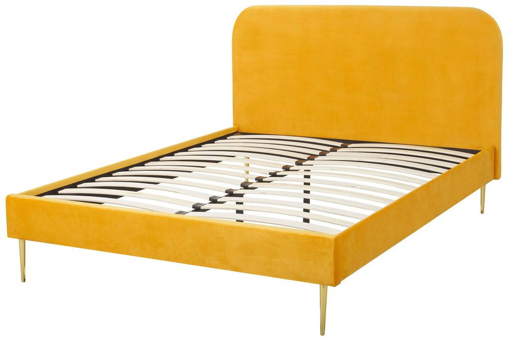 Letto con rete a doghe velluto giallo e oro 140 x 200 cm FLAYAT Beliani