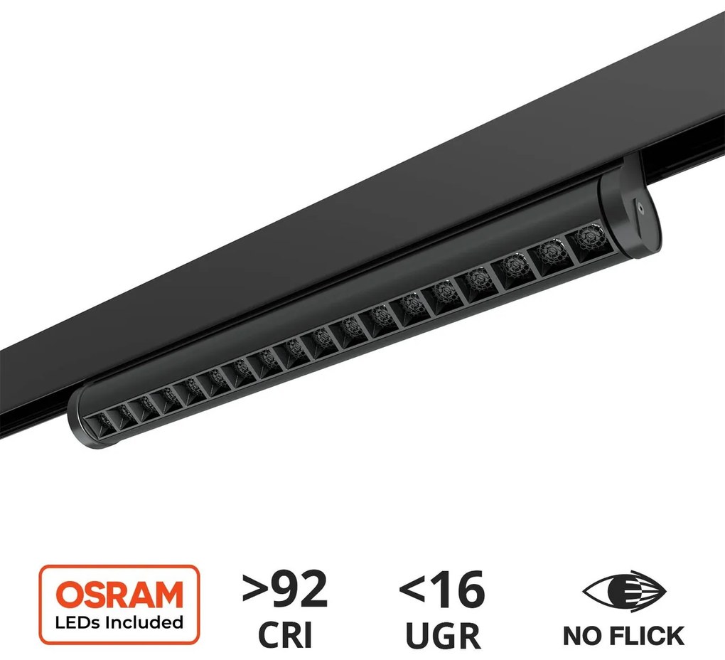 Faro LED Lineare 18W Magnetico 36cm CRI92 UGR16 Nero 48V Colore Bianco Naturale 4.000K