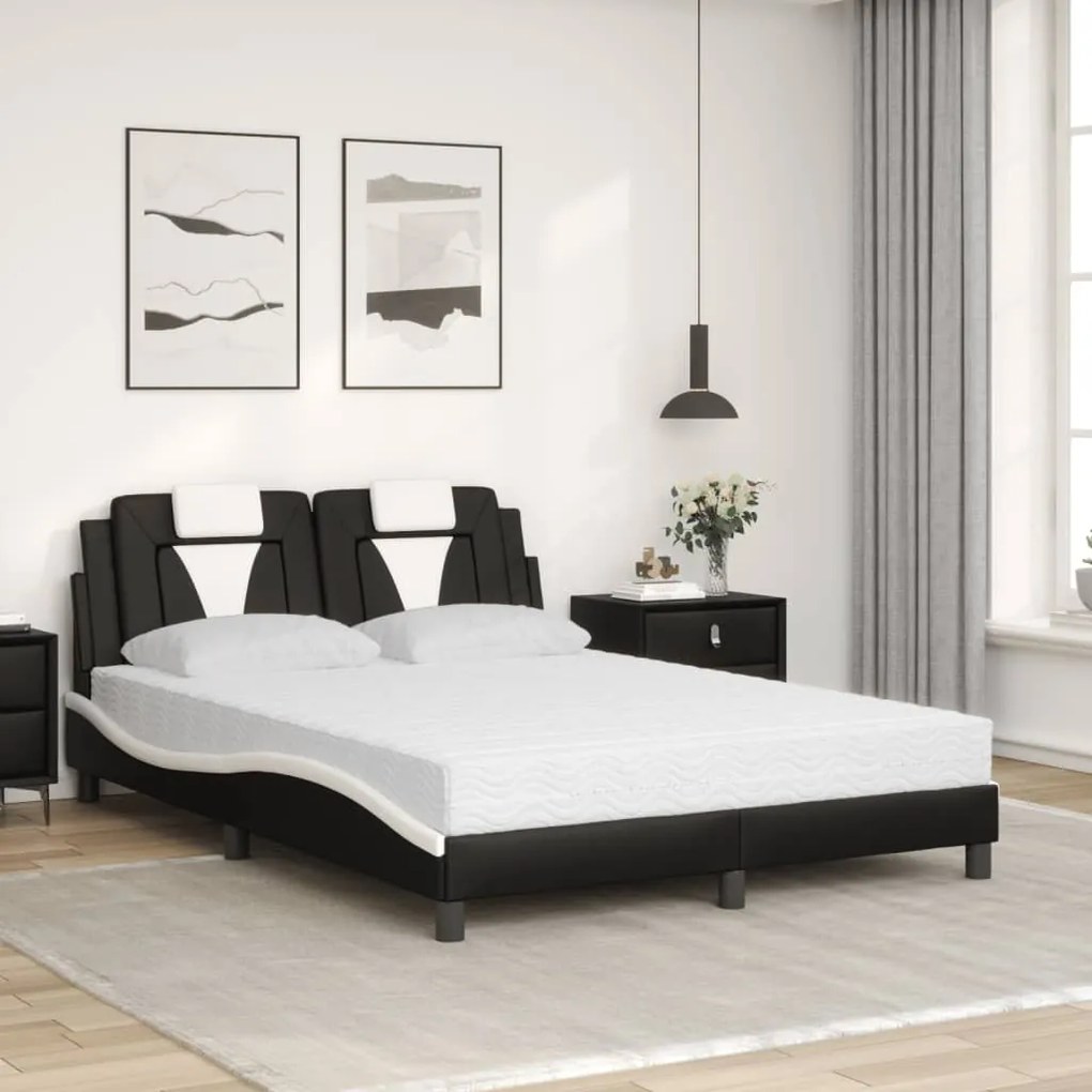 Letto con materasso nero e bianco 140x200 cm in similpelle