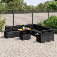 Set Divani da Giardino 11 pz con Cuscini in Polyrattan Nero 3271944