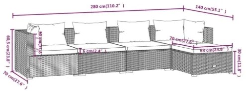 Set Divani da Giardino 5 pz con Cuscini in Polyrattan Marrone