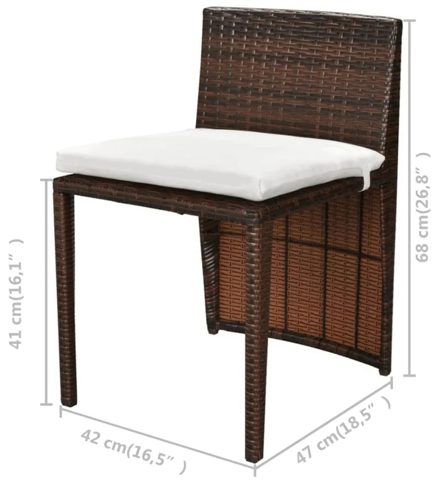 Set da Bistrot 3 pz con Cuscini in Polyrattan Marrone