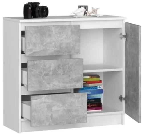 Cassettiera Credenza 80 Cm 3 Cassetti 1 Anta Artika Bianco E Cemento