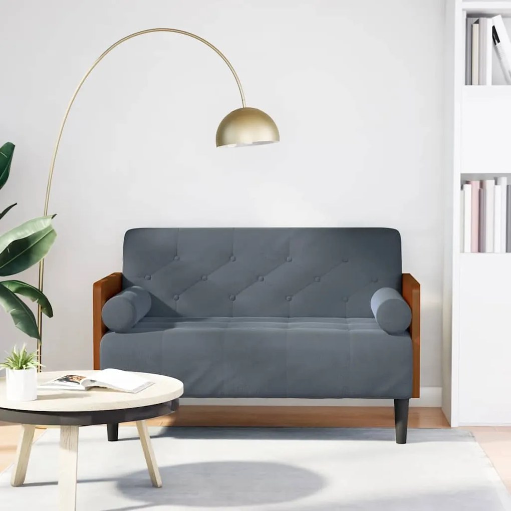 Divano Divanetto Con Cuscini Bolster Grigio Scuro 110 Cm /