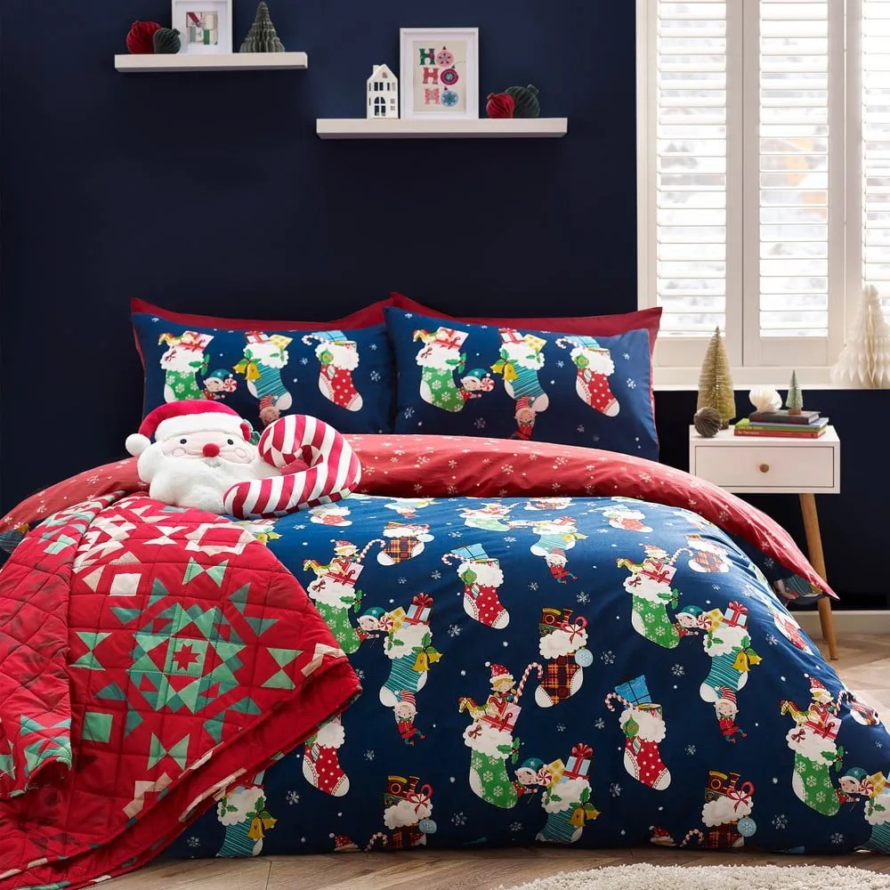 Set copripiumino e federa da bambini rosso e blu per letto singolo 135x200 cm Christmas Elves – Catherine Lansfield