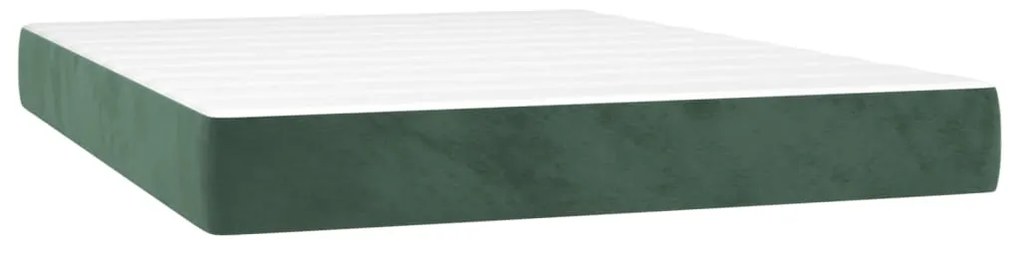 Letto a Molle con Materasso e LED Verde Scuro 140x200cm Velluto