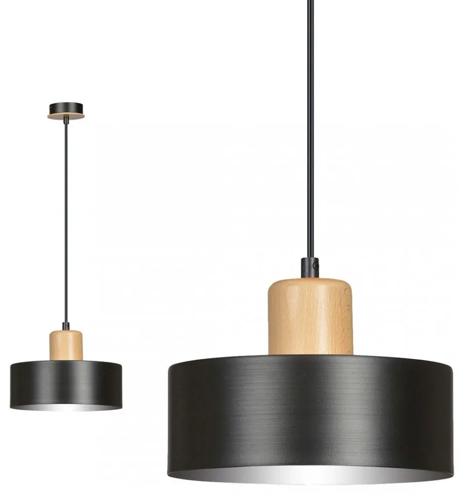 Lampadario a Sospensione in Acciaio e Legno TORIN 1 Nero/Bianco E27 Colore del corpo Nero