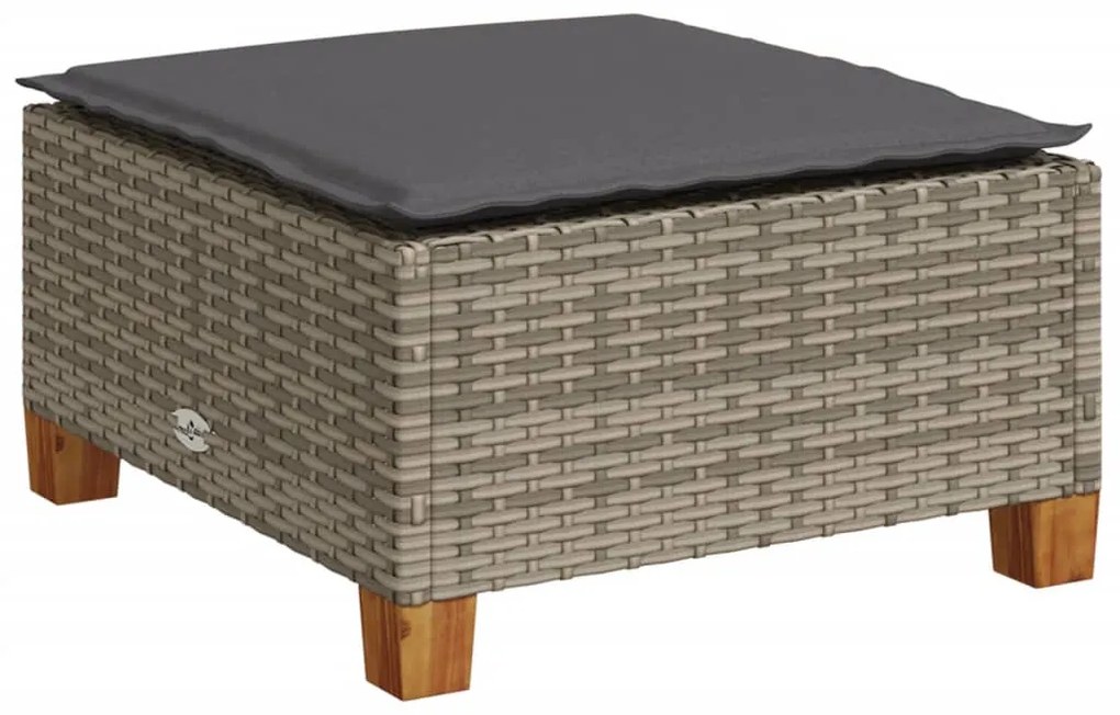 Sgabello giardino con cuscino grigio 63,5x56x32cm in polyrattan