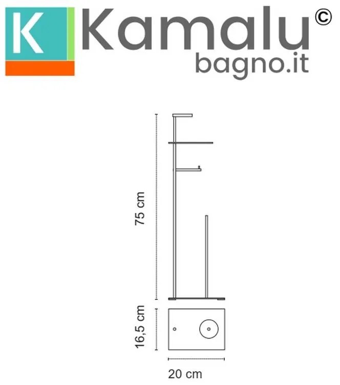 Kamalu - base con portascopino e portarotolo in acciaio inox lucido | kam710s