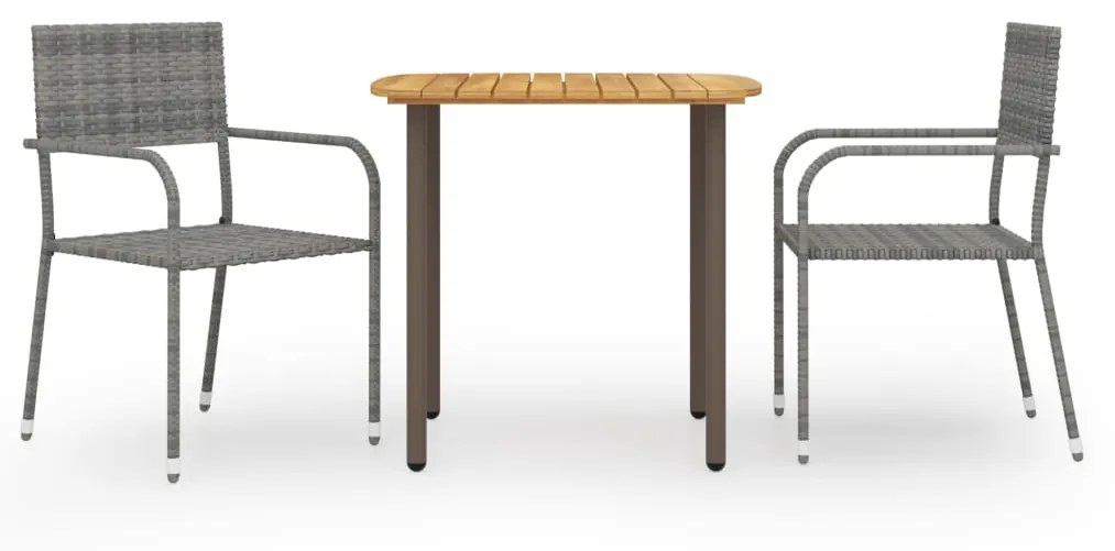 Set Mobili Da Pranzo Per Giardino 3 Pz Polyrattan Grigio /