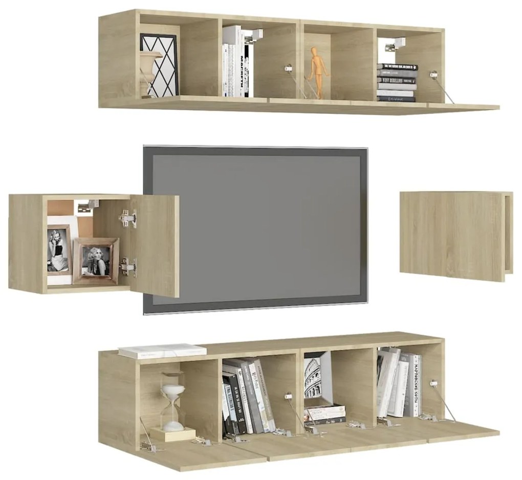 Set porta tv 6 pz rovere sonoma in truciolato