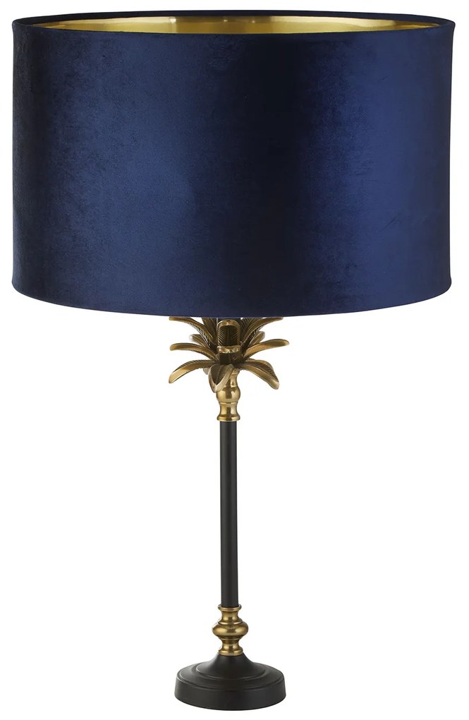 Lampada Da Scrivania Palma Metallo Nichel Velluto Blu 1 Luce E27