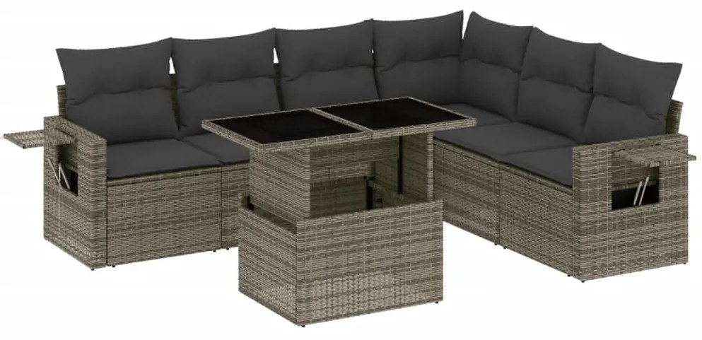 Set divani da giardino 7 pz con cuscini grigio in polyrattan