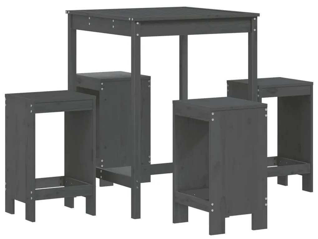 Set bar da giardino 5 pz grigio in legno massello di pino