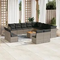 Set Divani da Giardino 14pz con Cuscini in Polyrattan Grigio 3256270