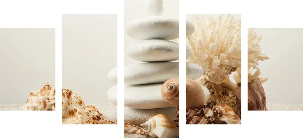 Quadri 5 pezzi – Pietre Zen con conchiglie