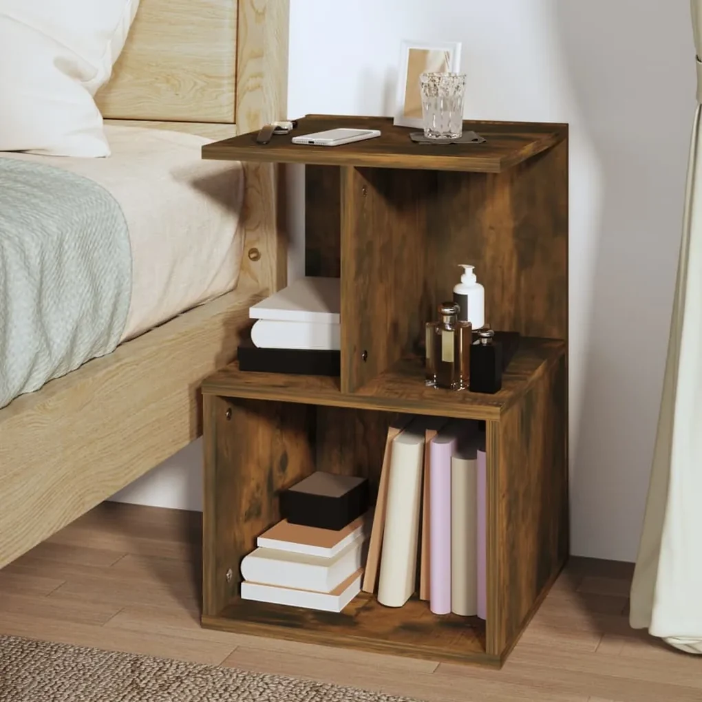 Comodini 2 pz rovere fumo 35x35x55 cm in legno multistrato