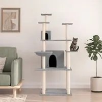 Albero per Gatti con Tiragraffi in Sisal Grigio Chiaro 166 cm