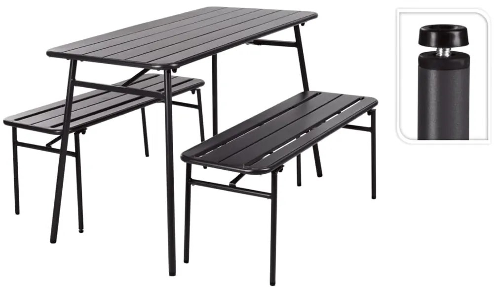 Progarden set tavolo e panca da giardino 3 pz in acciaio grigio