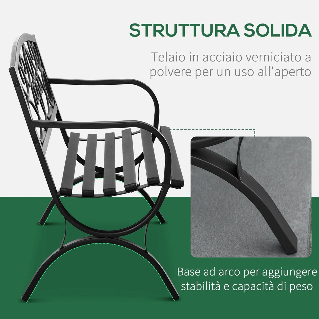 Panchina da Giardino 2 Posti 128x58,5x85 cm in Acciaio e Ghisa Nero...