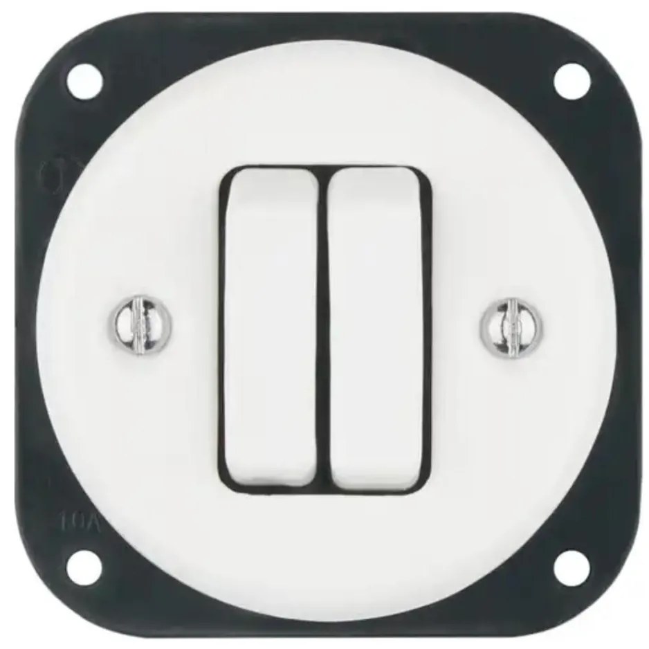 Bohemia-Design - Interruttore doppio in porcellana stile retrò senza cornice n. 6+6 bianco