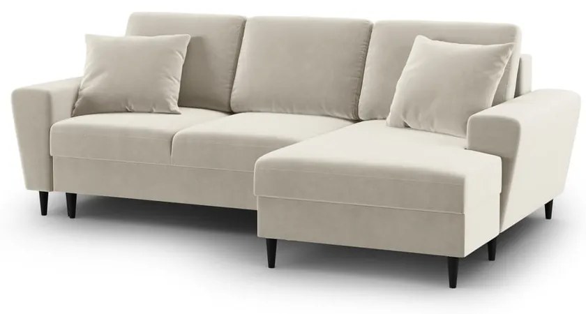 Divano angolare beige allungabile e con contenitore (con penisola a destra/con chaise lounge) con rivestimento in velluto Kyoto – Cosmopolitan Design