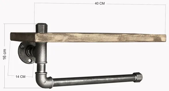 Mensola da parete con porta asciugamani BORURAF 16x40 cm abete/nero