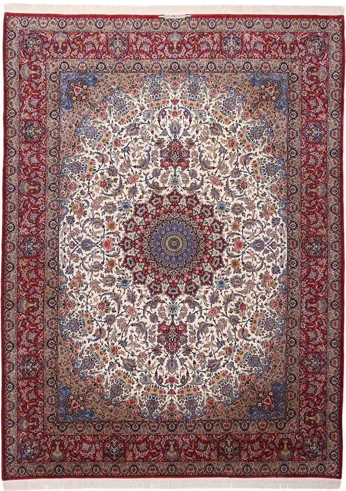 Isfahan Tappeto 400 x 290 Rosso (Iran) Annodato A Mano