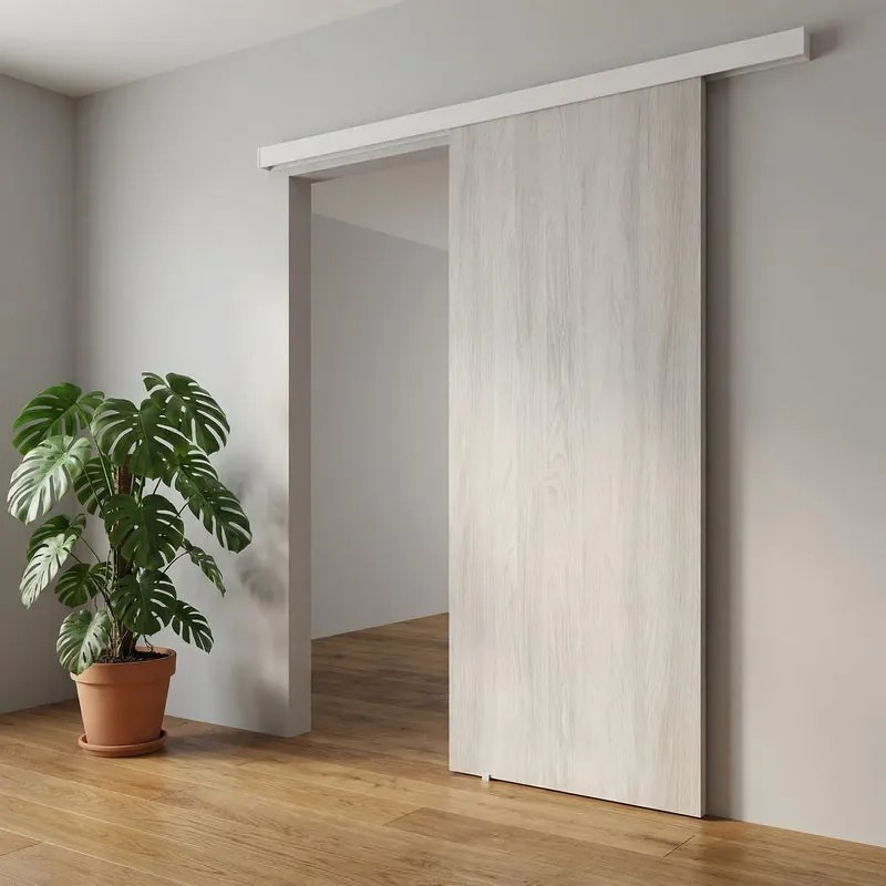 Porta scorrevole reversibile Marben in mdf olmo chiaro, L 93 x H 212 cm, con binario Meli