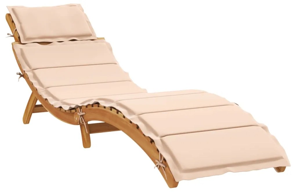 Lettino Prendisole Con Cuscino Beige İn Legno Massello Di Pino /