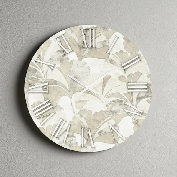 Orologio rotondo D40 cm in legno rivestito con parato e dettagli Argento JOSE