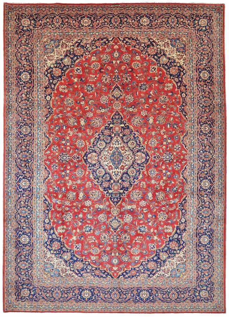 Kashan Tappeto persiano 410 x 290 Rosso (Iran) Annodato A Mano