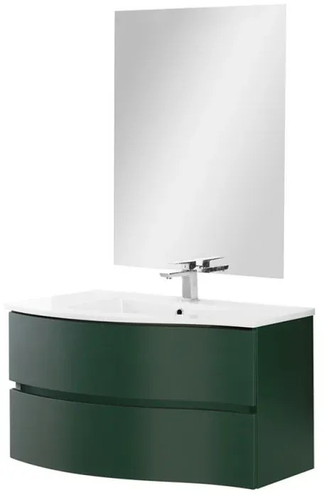Mobile bagno sospeso curvo 90 verde con lavabo e specchio cm Minori