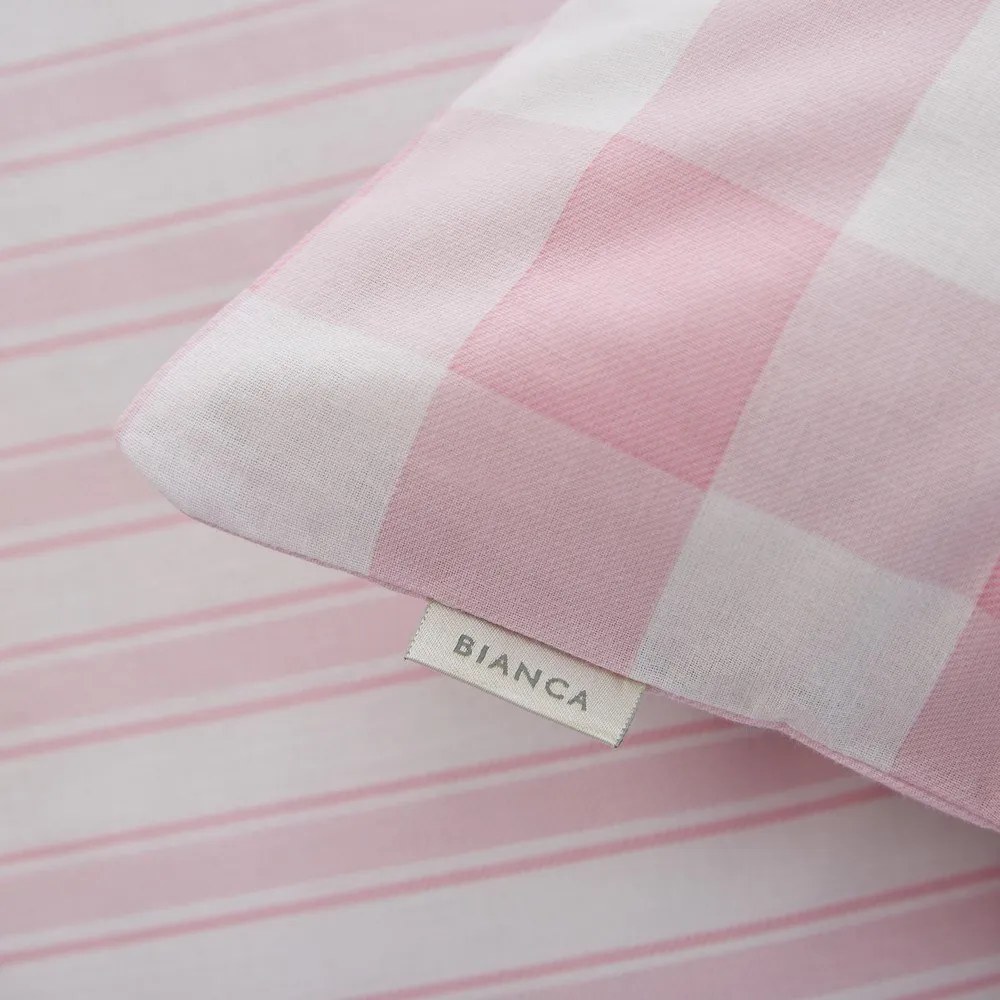 Lenzuolo in cotone rosa e bianco , 90 x 190 cm Check and Stripe - Bianca
