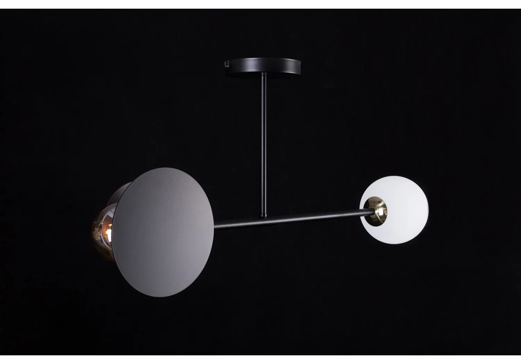 Plafoniera 2 Luci Inari In Acciaio Nero E Sfera In Vetro Opalino