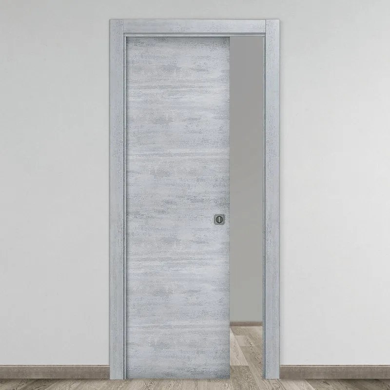 Porta scorrevole Beton rovere grigio L 70 x H 210 cm reversibile