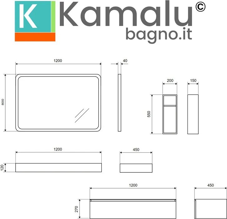 Composizione bagno sospesa mobile e mensolone da 120cm | KAM-KK1201 - KAMALU
