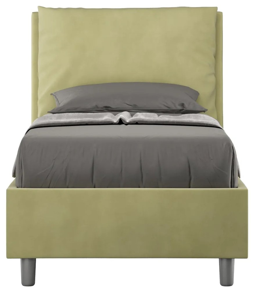 Letto singolo imbottito 80x200 microfibra Antea senza rete, con rete e contenitore, Ocra / Con Rete