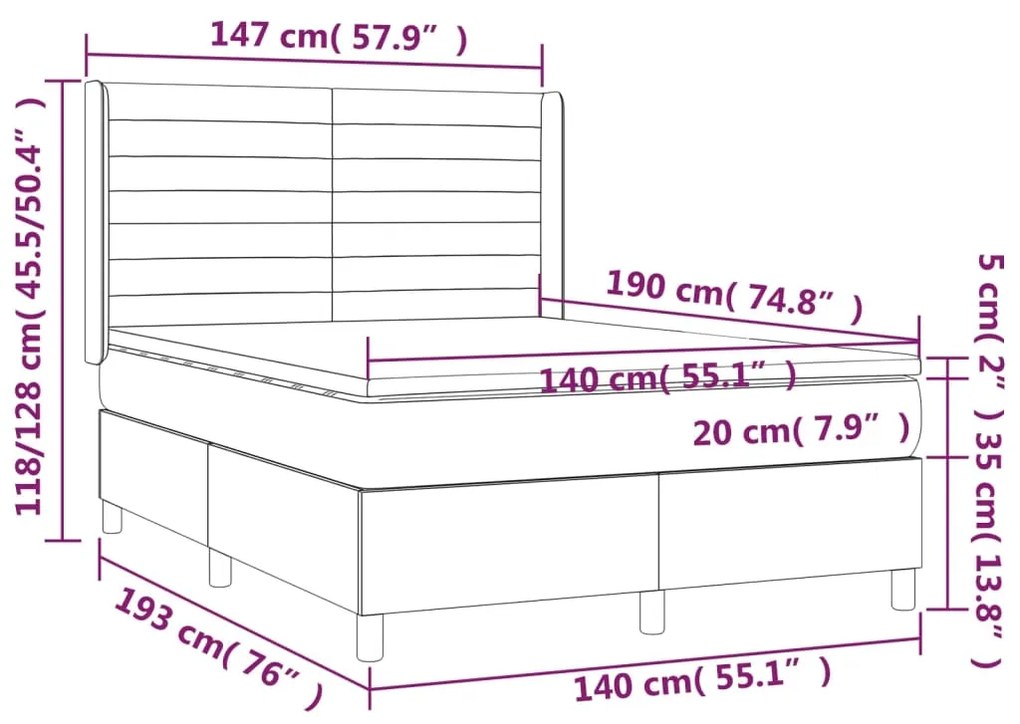 Letto a Molle Materasso e LED MarroneScuro 140x190cm in Tessuto