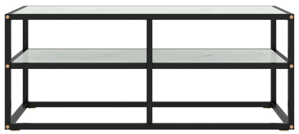 Mobile porta tv nero con vetro marmo bianco 100x40x40 cm
